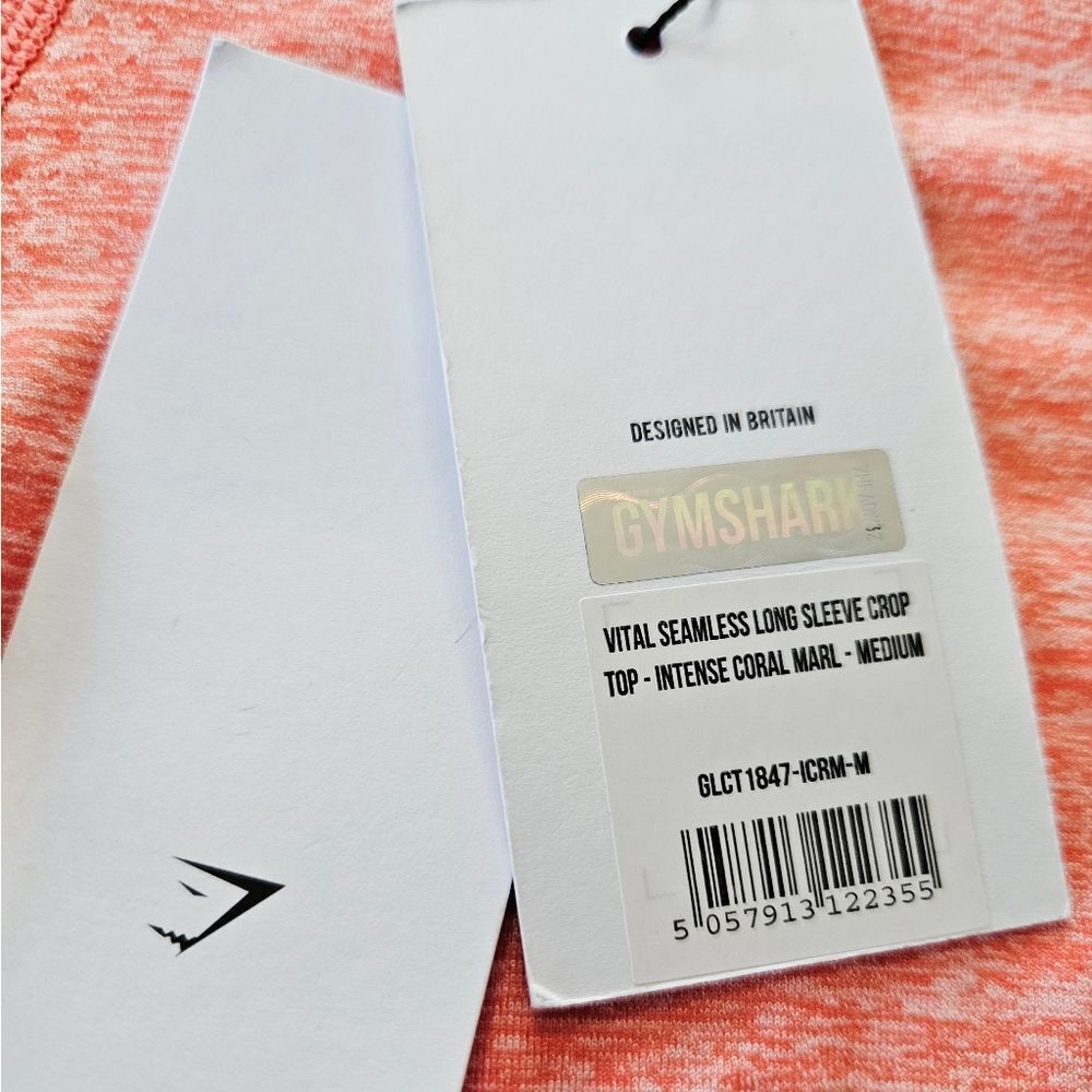 NWT Gymshark Vital Seamless Compression Long Sleeve Crop Top in Coral Marl M - Picture 8 of 13